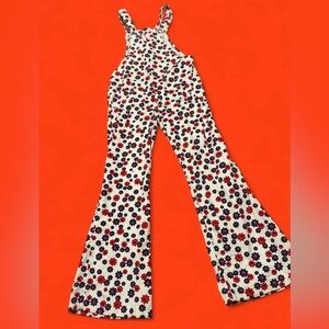 True vintage handmade vintage 70s bell bottom overalls FLOWER POWER
